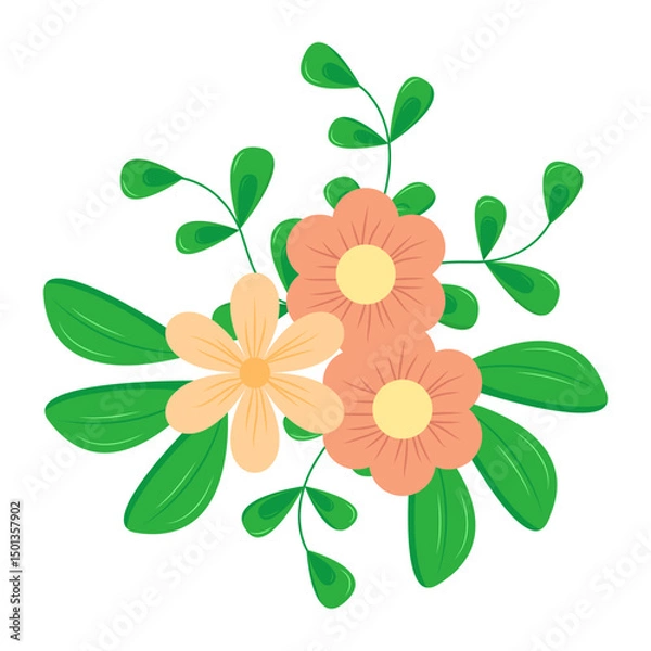 Fototapeta Botanical element. Floral elements, wildflower, leaves and herb, plants, foliage. Vectors for decor, website, wedding card and shop.
