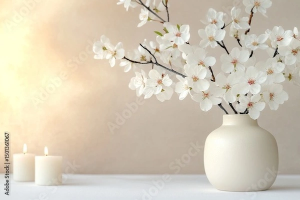 Obraz A white blossoms in ceramic vase. Generative AI