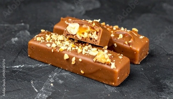 Fototapeta Indulgent Chocolate Bars with Nuts on a Dark Slate Surface