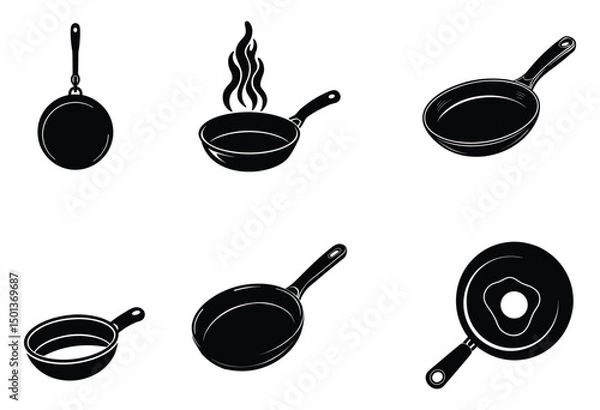Obraz Frying Pan Silhouette Icon Set 