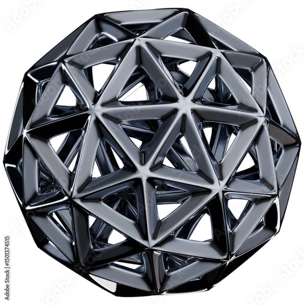Fototapeta Abstract Geodesic Sphere in Metallic Chrome