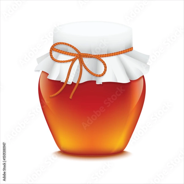 Obraz Realistic illustration of glass jar containing sweet honey isolated on white background