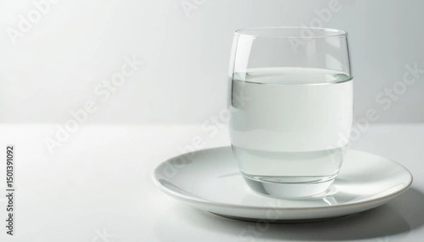Fototapeta Close-up of empty plate and glass of water on white , self-care, isolated, wellness