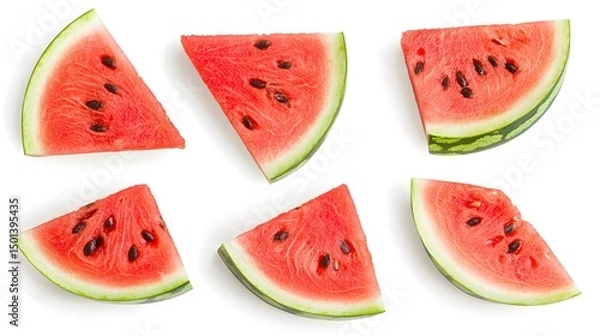 Fototapeta Assorted Freshly Sliced Watermelon Pieces Arranged on White Background Ready for Summer Snack
