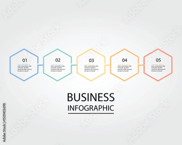 Fototapeta Business Infographic modern design template for banners and infographics for 5 hexagon step line 