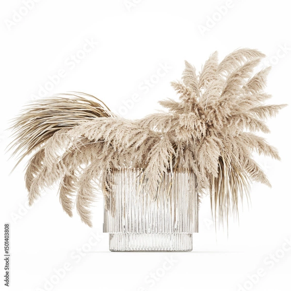 Fototapeta 3D illustration Floral white bouquet of dried flowers with branches of cortaderia pampas