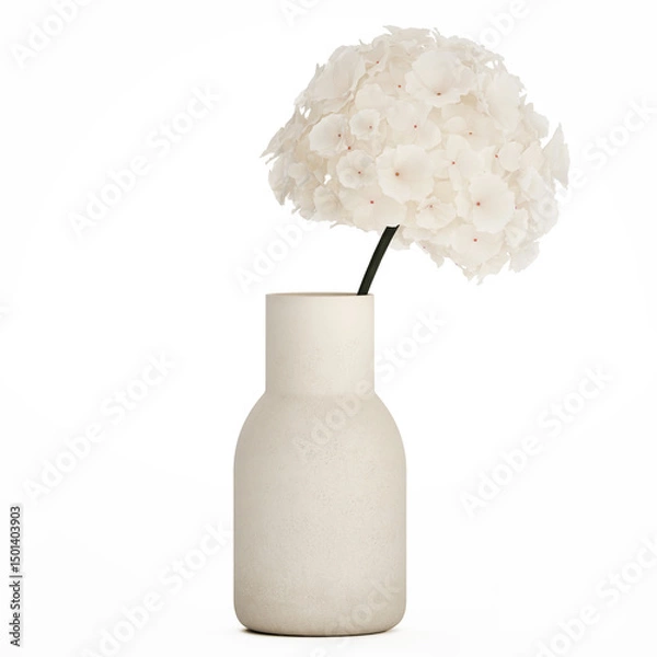 Fototapeta 3D illustration Beautiful white bouquet vase branches of hydrangea lilac isolated on white background