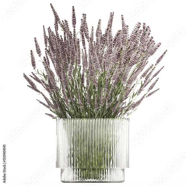 Fototapeta 3D illustration Bouquet Of Wild Flowers In Vase Lavender poppy isolated on white background
