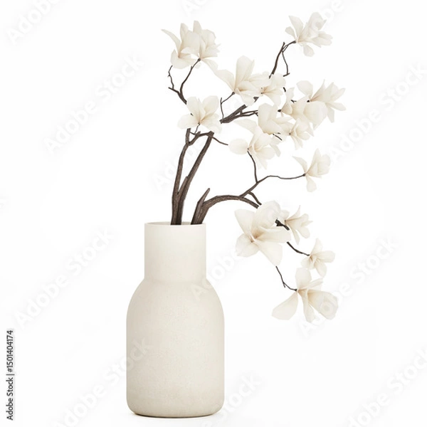 Fototapeta 3D illustration Bouquet Sakura Branches Cherry Blossom Magnolia  isolated on white background