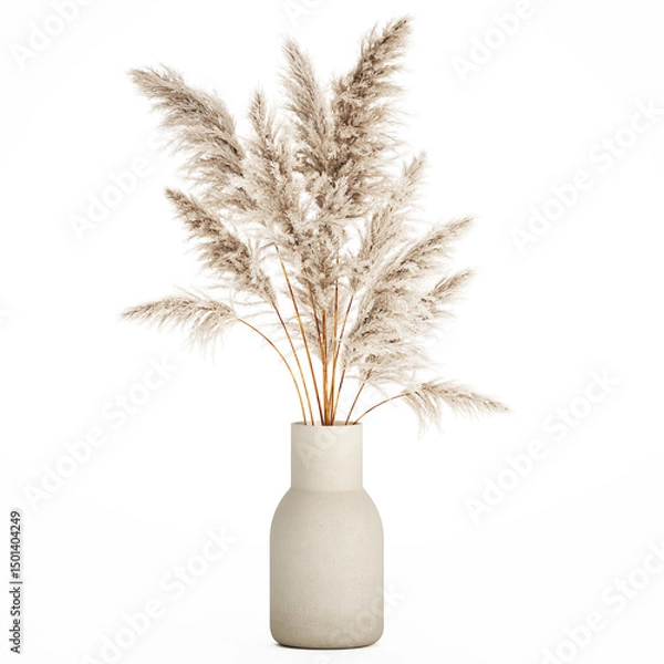 Fototapeta 3D illustration Floral white bouquet of dried flowers with branches of cortaderia pampas