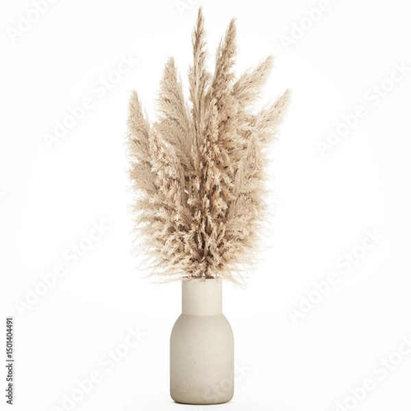 Fototapeta 3D illustration Floral white bouquet of dried flowers with branches of cortaderia pampas