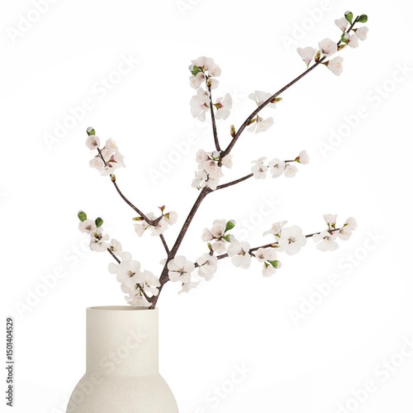 Fototapeta 3D illustration Bouquet Sakura Branches Cherry Blossom Magnolia  isolated on white background