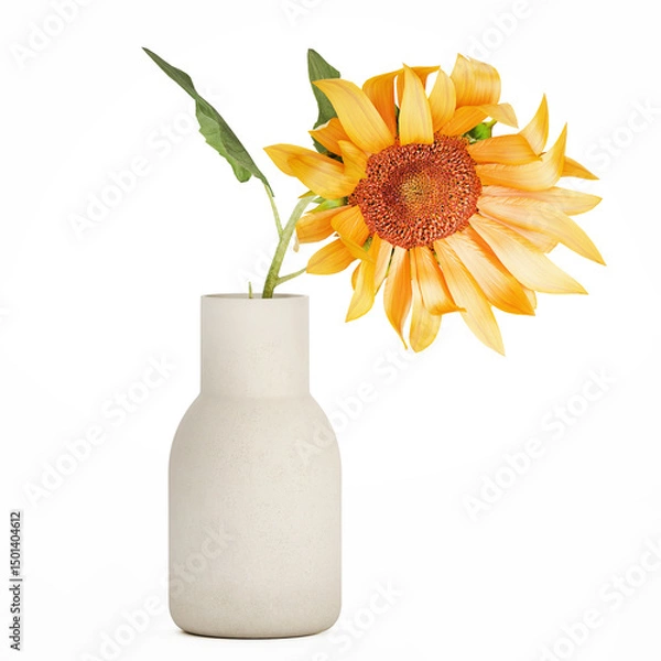 Fototapeta 3D illustration Yellow Flower Bouquet Of Sunflower In Ceramic Vase isolated on white background