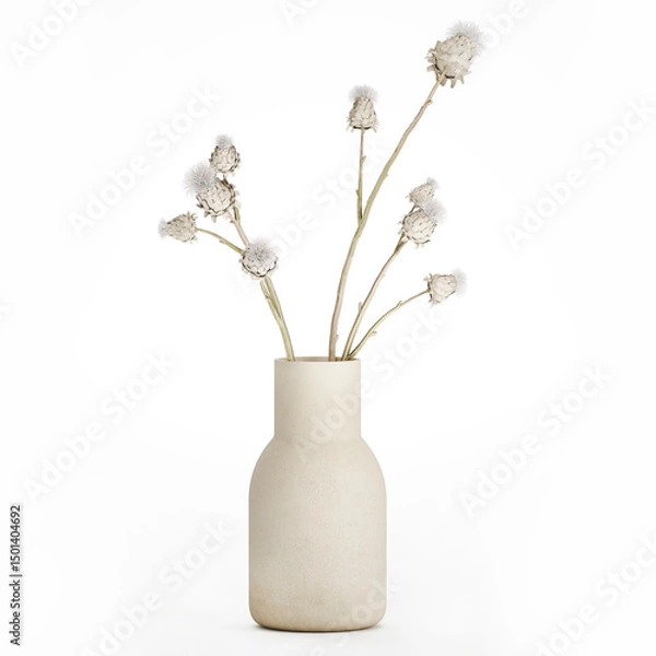 Fototapeta 3D illustration Floral white bouquet of dried flowers from branches of thorn isolated on white background