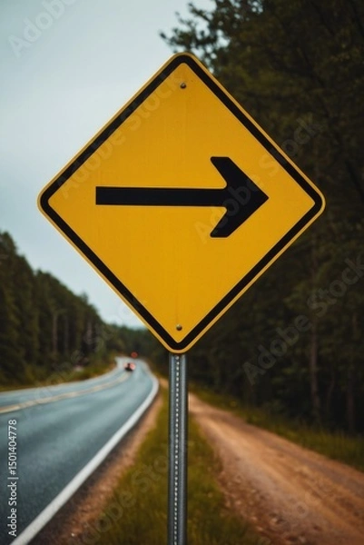 Fototapeta A yellow sign with an arrow pointing both ways