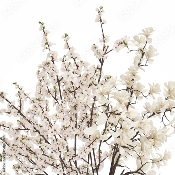 Fototapeta 3D illustration Bouquet Sakura Branches Cherry Blossom Magnolia  isolated on white background