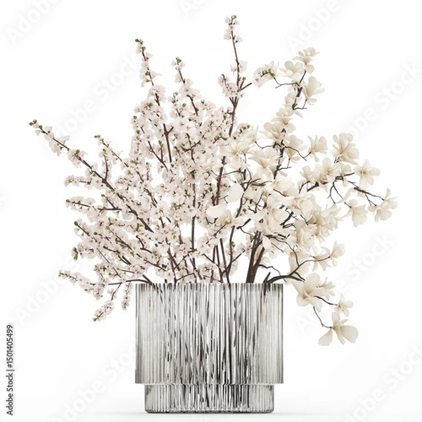 Fototapeta 3D illustration Bouquet Sakura Branches Cherry Blossom Magnolia  isolated on white background