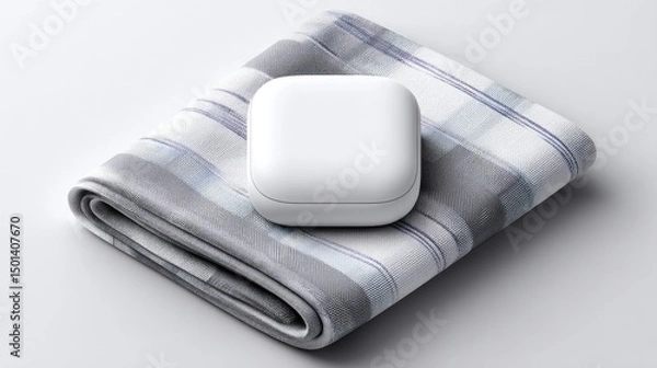 Fototapeta Minimalist sleep tracker ring on folded bedsheet for modern sleep monitoring design