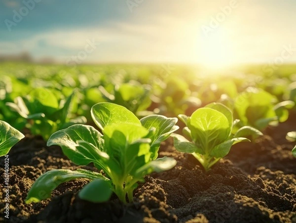 Fototapeta Lettuce growing in a field