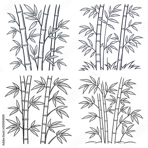 Fototapeta Elegant line art of bamboo grove set with segmented stalks and pointed leaf clusters