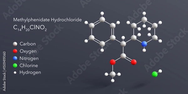 Fototapeta azelaic acid molecule 3d rendering, flat molecular structure with chemical formula and atoms color coding