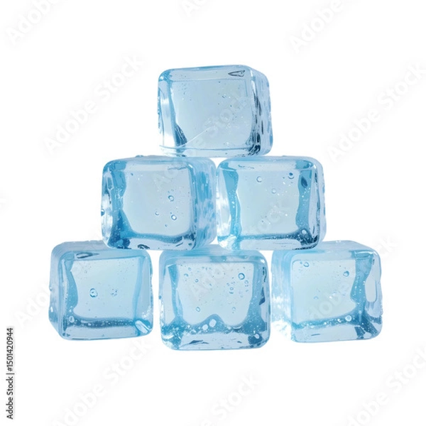 Obraz Crystal Clear Ice Cubes Stack – High-Resolution Transparent Ice Blocks on Black Background.