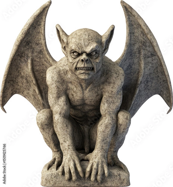 Fototapeta Stone gargoyle figure with outstretched wings.