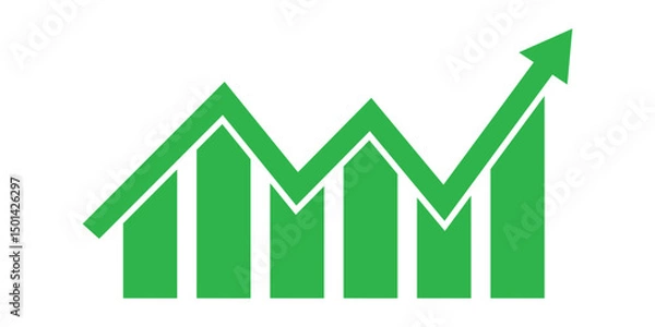 Fototapeta profit or revenue rise icon. Growing graph set. Business chart with arrow. Growths chart collection. Profit growing symbol. Progress bar. Growing bar chart icon vector. success graph trending upwards 