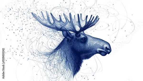 Obraz Monochrome image of a moose formed by smoke