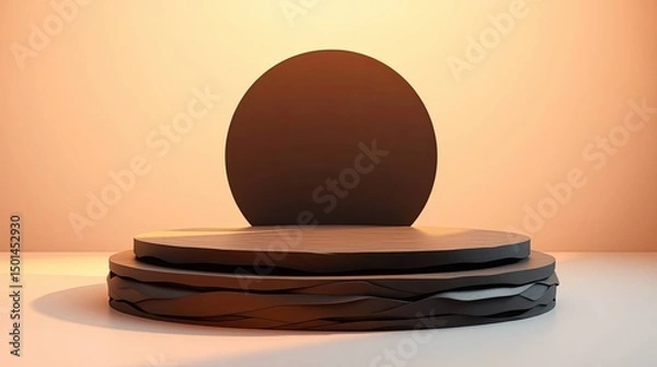 Fototapeta Abstract Brown and Beige Minimalist Product Display Platform with Oval Backdrop