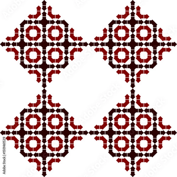 Fototapeta Diagonal dotted lines, black and red arrow plaid fabric texture, diamond and square Diagonal lines pattern, replete image, design for fabric printing, cross and diamond block checkerboard