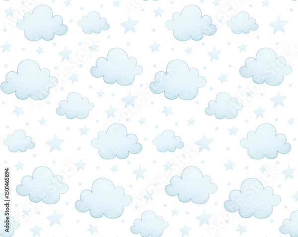 Fototapeta Pattern Background with Clouds and Stars for Gentle Sky Themes in Pastel Colors for Nursery Decor and Kids Art Prints