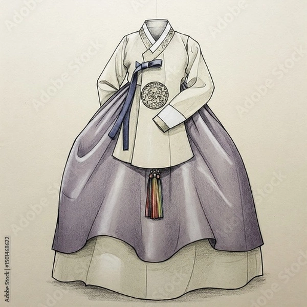 Fototapeta 한복, 한국전통복, 한국옷, 한국, 조선, 女, 드레스, 유행, 삽화, 벡터, 복, 만화, 복장, 레이디, 모자, 미술, 도안, 국민, 옷감, 외투, 멋, 미, 그리다, 그리기, 인형, 긴, 완구, vintage