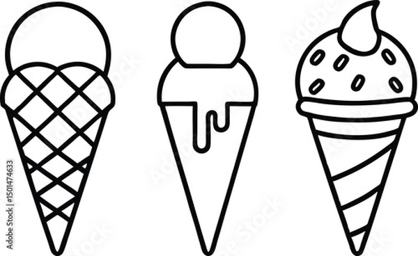 Fototapeta Ice cream silhouette clipart set. Ice cream icon clip art, Ice cream cone icon line art vector illustration