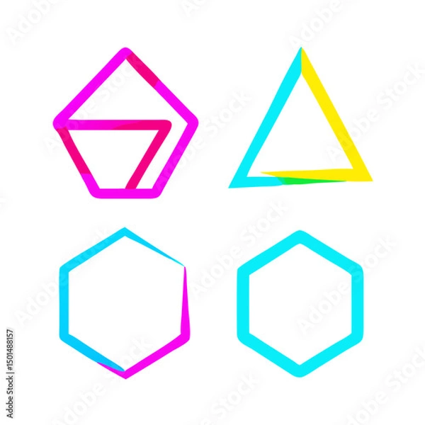 Obraz Vibrant neon geometric shapes isolated on white background