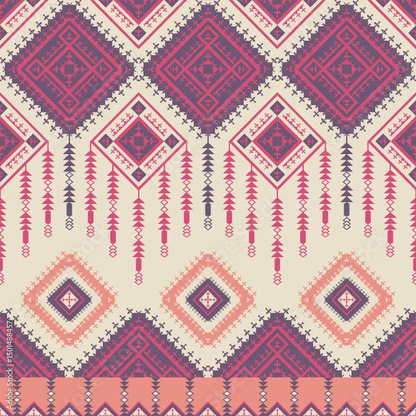 Fototapeta Colorful geometric pattern on cream background