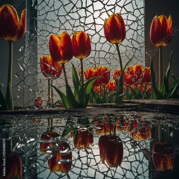 Obraz red tulips in the garden