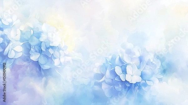Fototapeta 青のあじさいの水彩画イラスト背景　generative ai