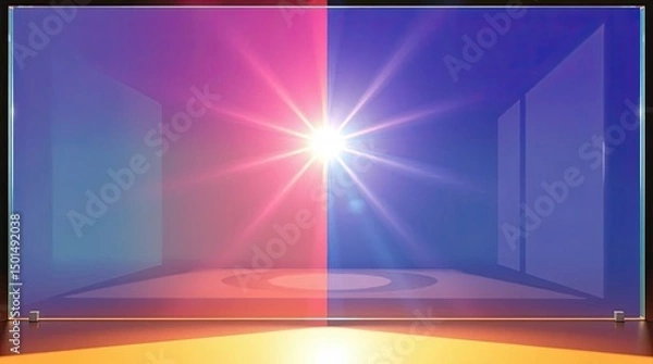 Fototapeta Abstract Glass Panel with Pink and Blue Gradient and Light Flare