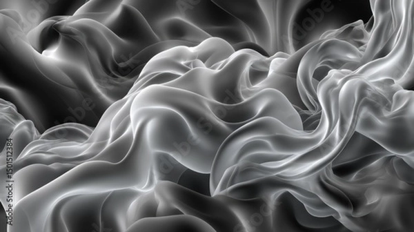 Fototapeta Abstract black and white flowing silk fabric texture with smooth folds and shiny surface design