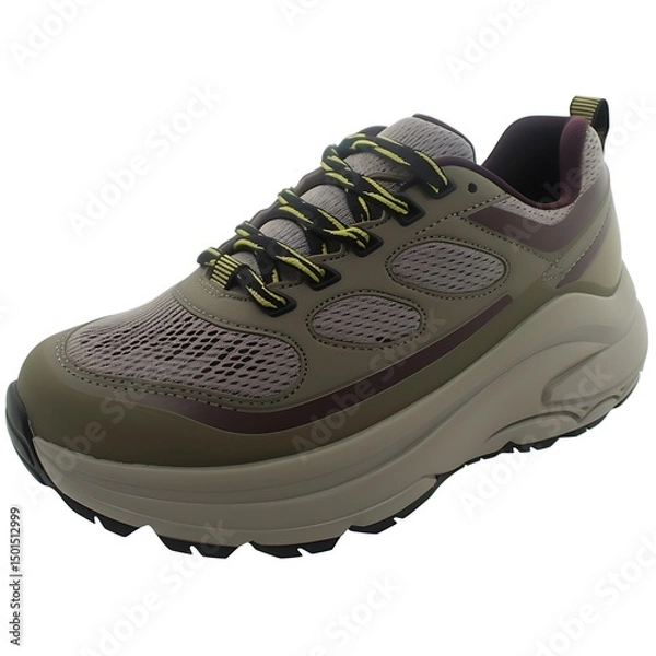 Fototapeta Stylish olive green sneaker with advanced cushioning and ergonomic construction