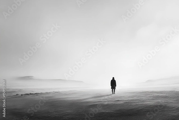 Obraz Solitary Figure in a Vast Snowy Landscape