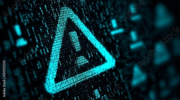 Obraz A blue screen with a red triangle with an exclamation point in the middle