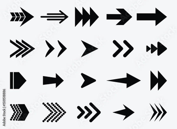 Fototapeta Graphic Arrow Shapes in Black – Stroke, Filled, and Pattern Arrow Styles for Navigation, Direction, and UI Components