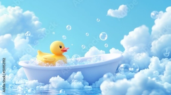 Fototapeta Rubber Duck in a Tub Surrounded by Clouds