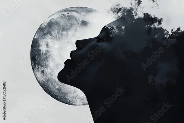 Obraz Lunar Eclipse Woman Celestial Silhouette Dreamlike