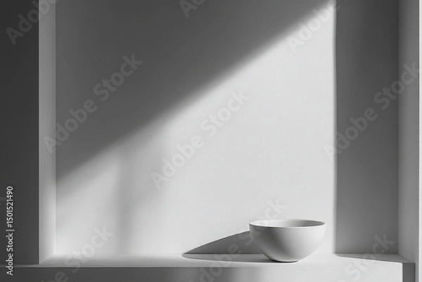 Obraz White Bowl in a Minimalist White Room Setting