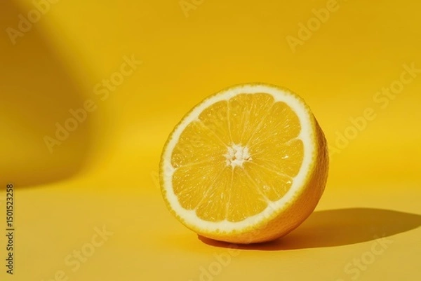 Fototapeta A Lemon Half Sits On A Yellow Background