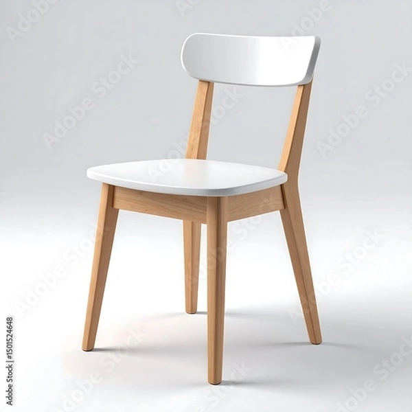 Fototapeta Modern wooden chair with white seat and backrest, minimalist design for contemporary interiors