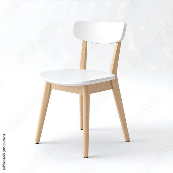Fototapeta Modern White Chair on Light Background Featuring Minimalist Design and Natural Wood Finish